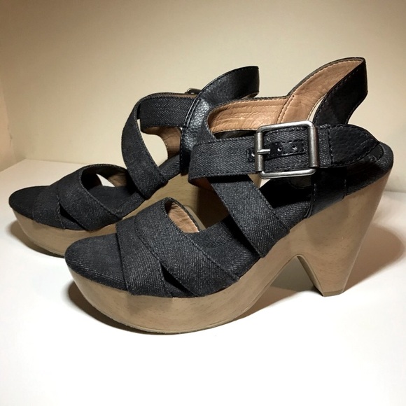 Lucky 🍀 Brand open toed faux-wooden heeled platforms - Picture 2 of 15